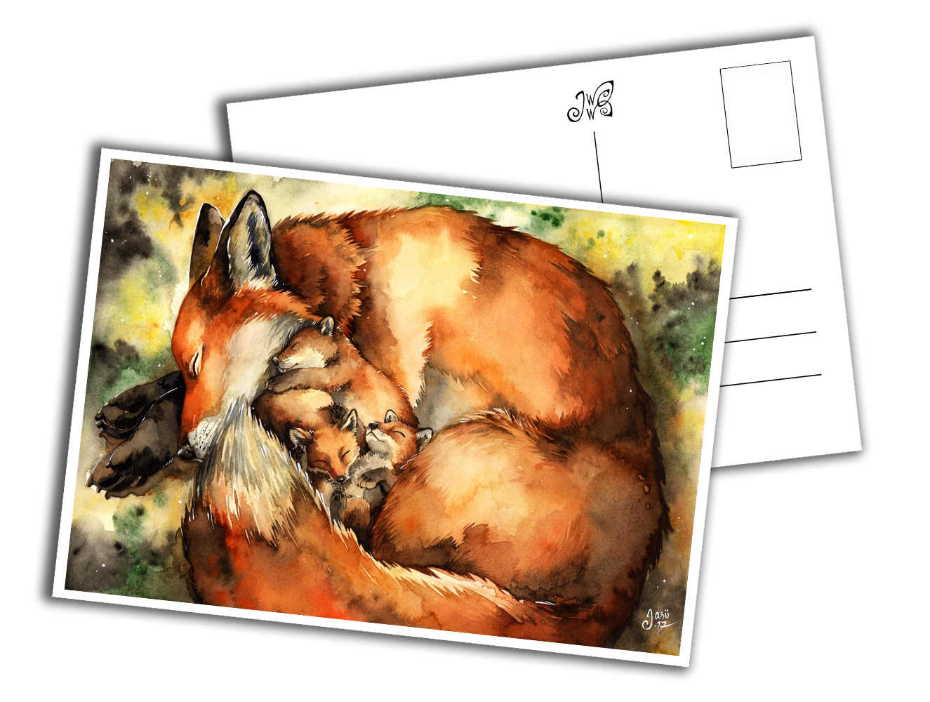 Card - Mother Fox with Pups