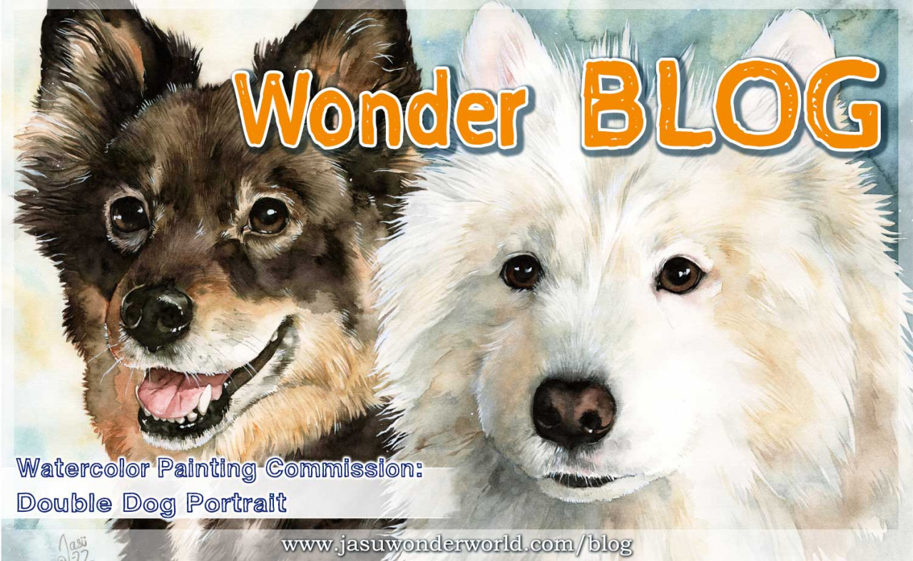 Watercolor Painting Commission - Double Dog Portrait
