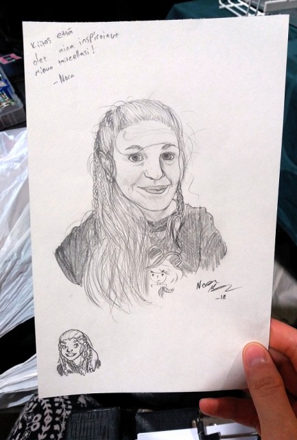The drawing I received on Sunday, based on the artist selfie I had taken the previous day.
