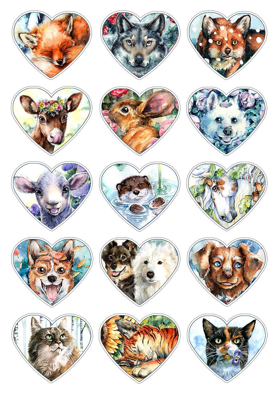Sticker Set - Animal Hearts 