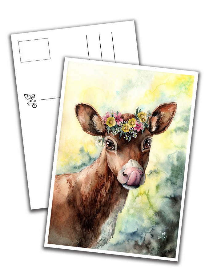 Card - Calf with a Flower Crown 