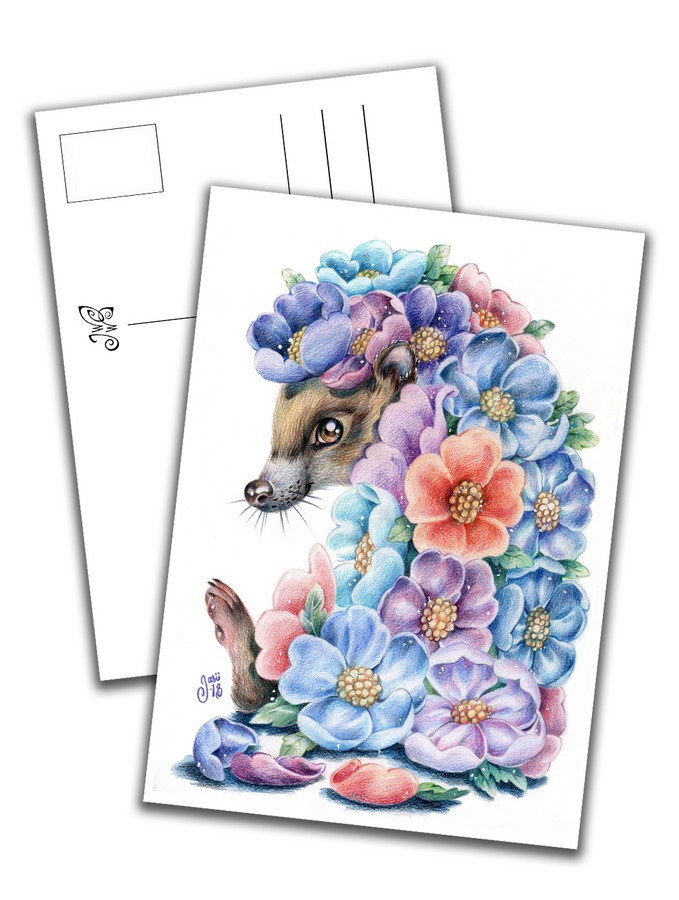 Card - Flower-Hedgehog