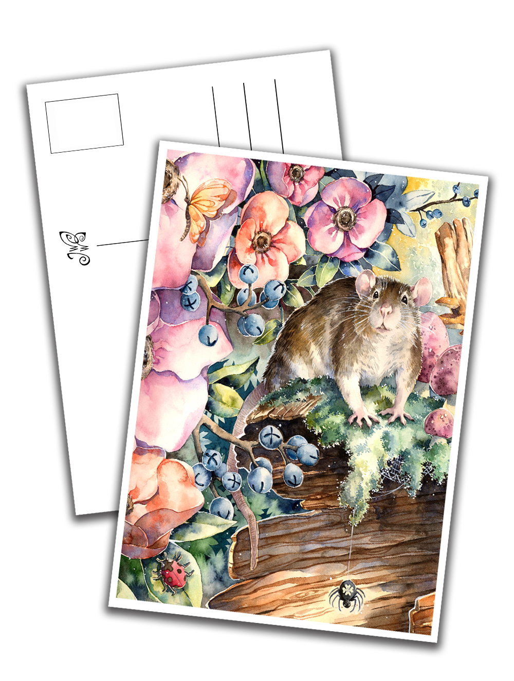 Card - Rat with Flowers