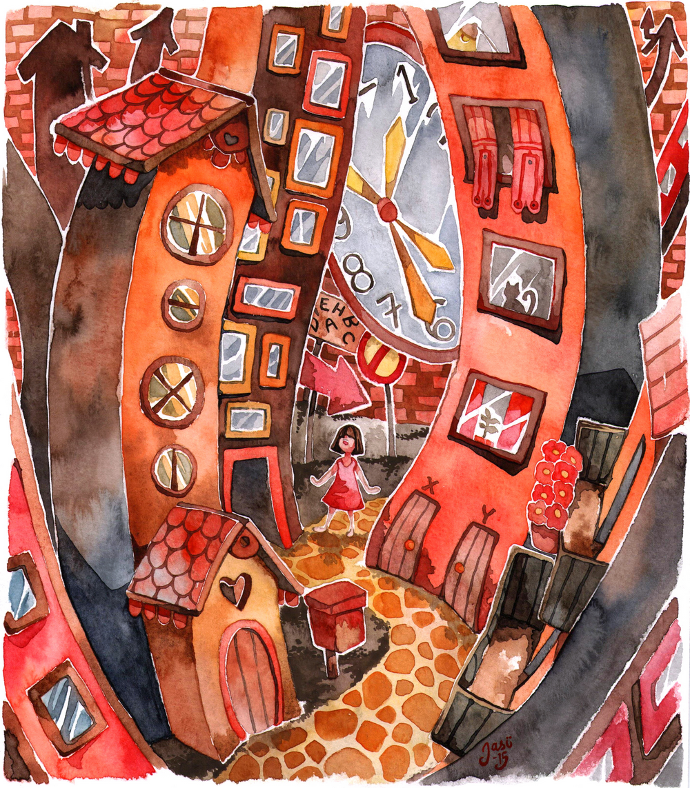 Is Anyone Home?
The mood in this particular painting differs from all the other ones I’ve made. Usually everything I create is more or less happy and full of joy, but this one is quite gloomy. This was intentional, for I wanted this painting to raise questions in a person viewing it. That’s why even the title is a question. 
