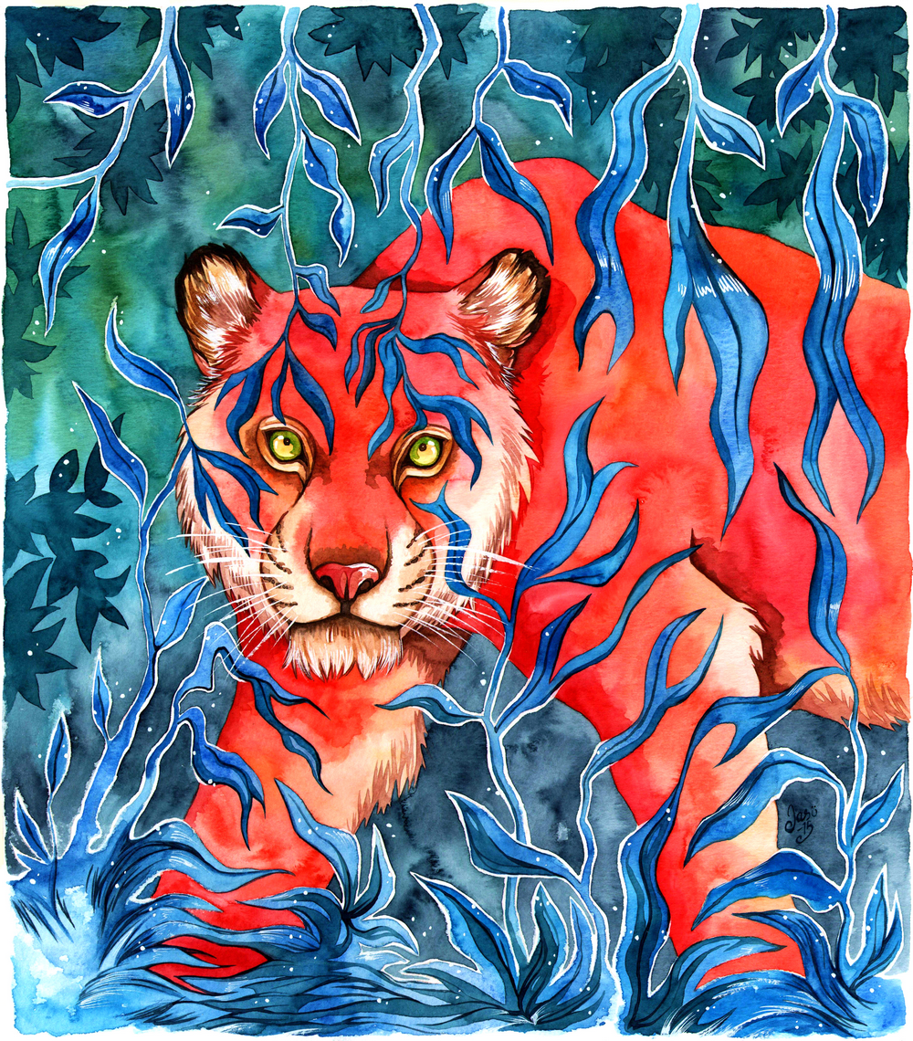 The Queen of the Jungle
Tigers remain one of my favorite animals when it comes to my art subjects. In this artwork, the main idea was to make the stripes of the tiger to be formed by the leaves growing around her. 
