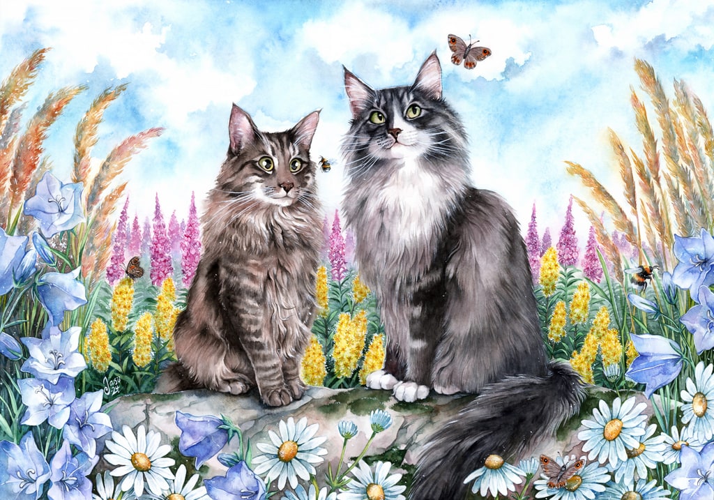 Two Cats in a Meadow
