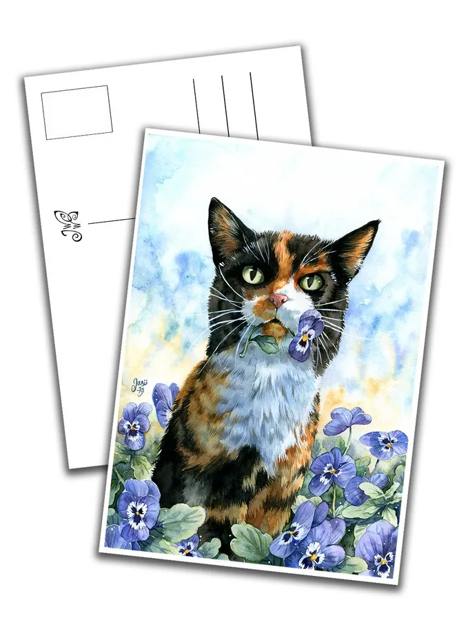 Cat with Pansies