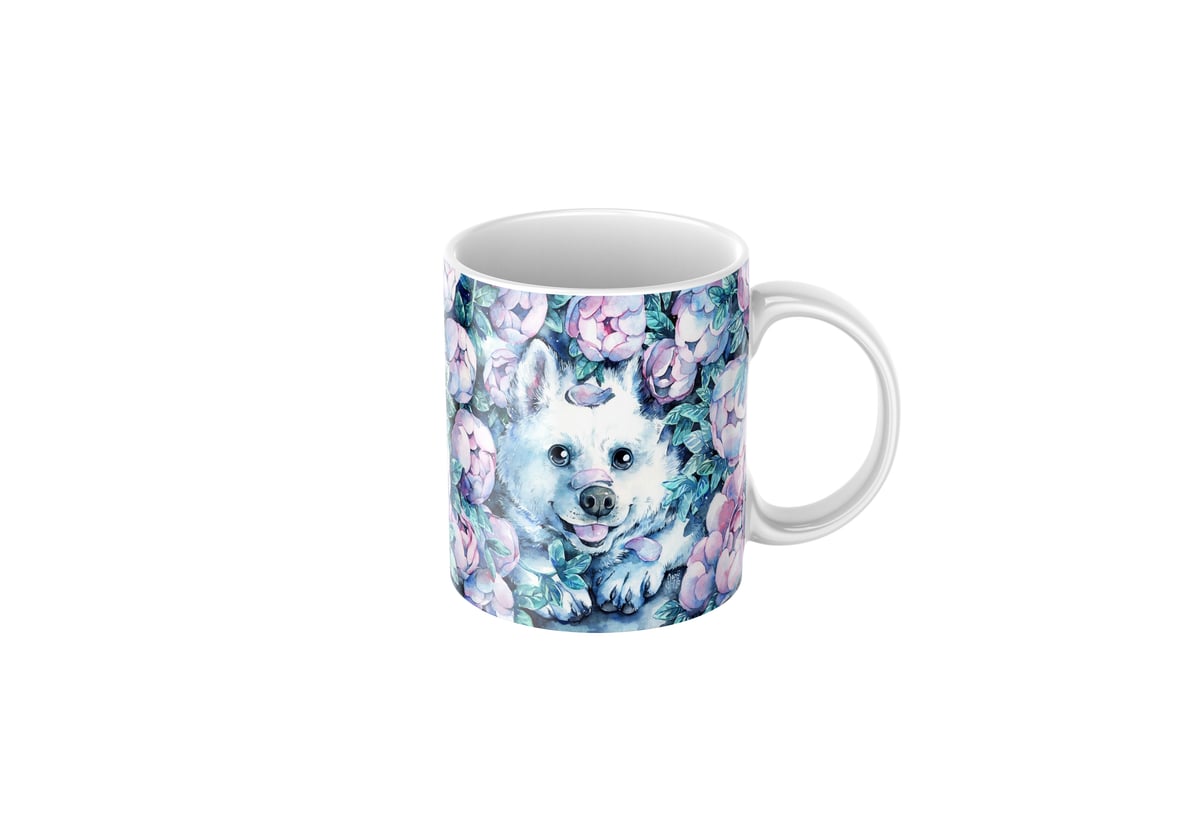 Samoyed Surrounded by Flowers