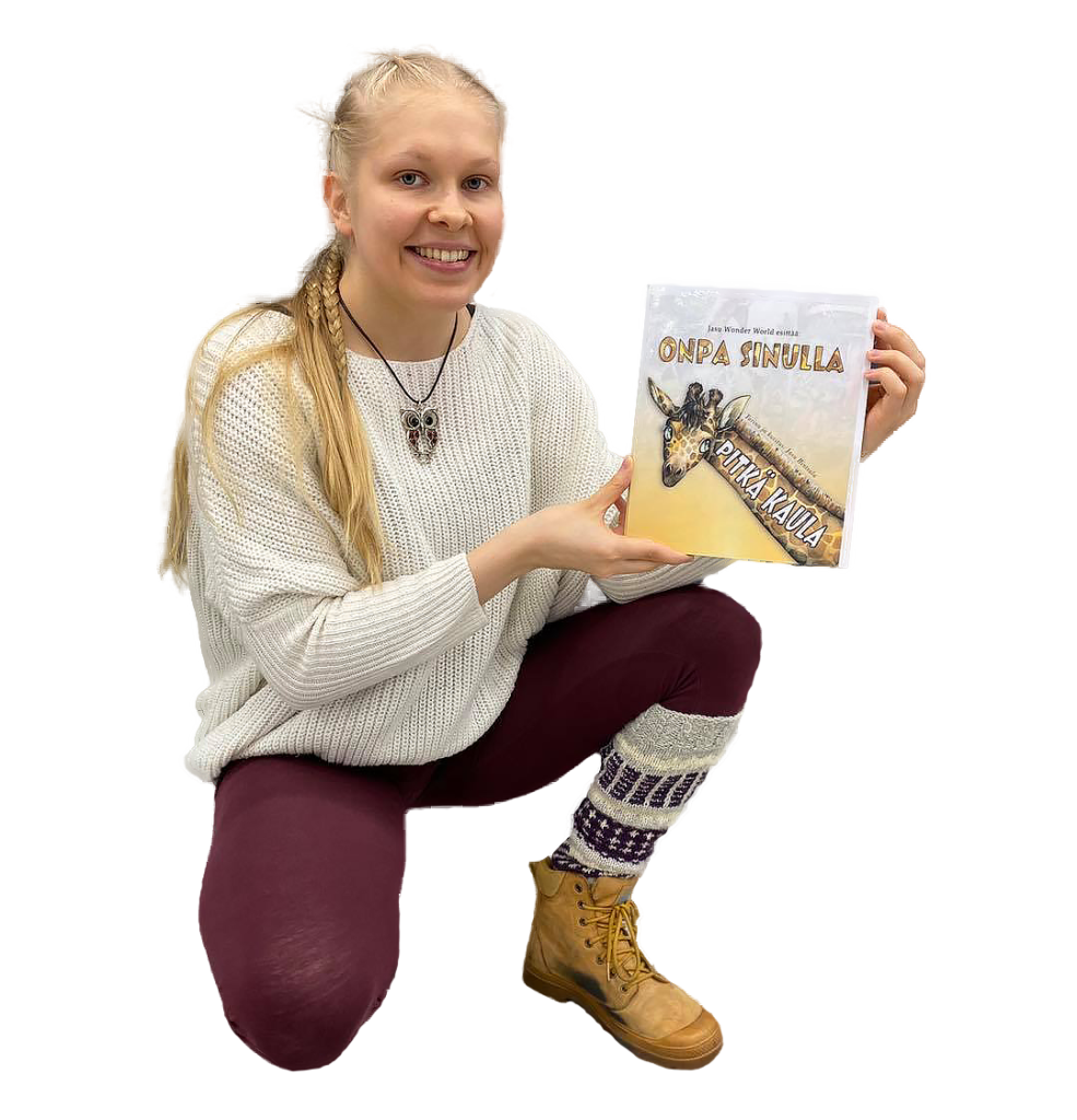 Jasu with her illustrated character Sebastian