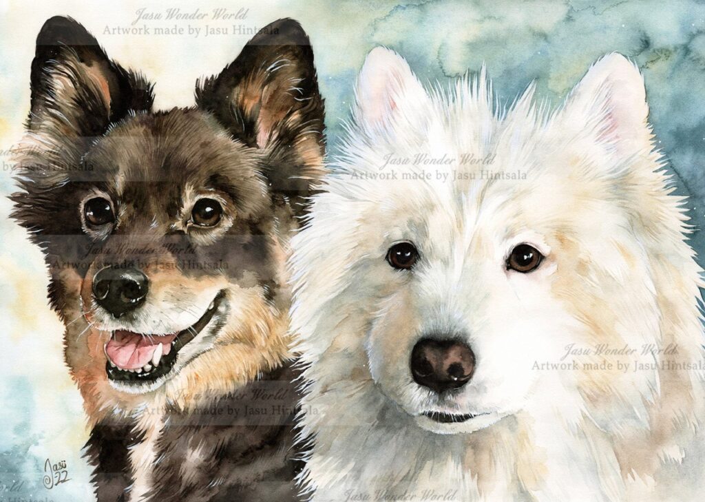 Watercolor Painting Commission - Double Dog Portrait
