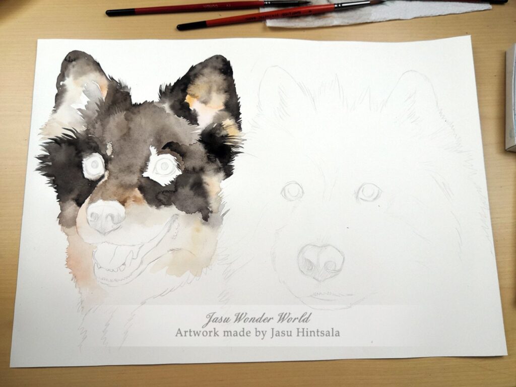 Watercolor Painting Commission - Double Dog Portrait