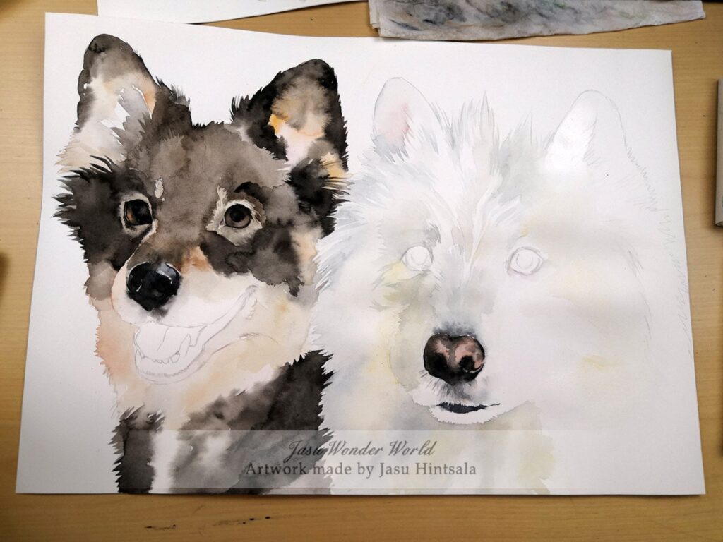Watercolor Painting Commission - Double Dog Portrait
