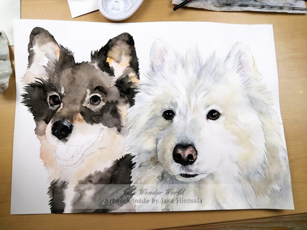 Watercolor Painting Commission - Double Dog Portrait
