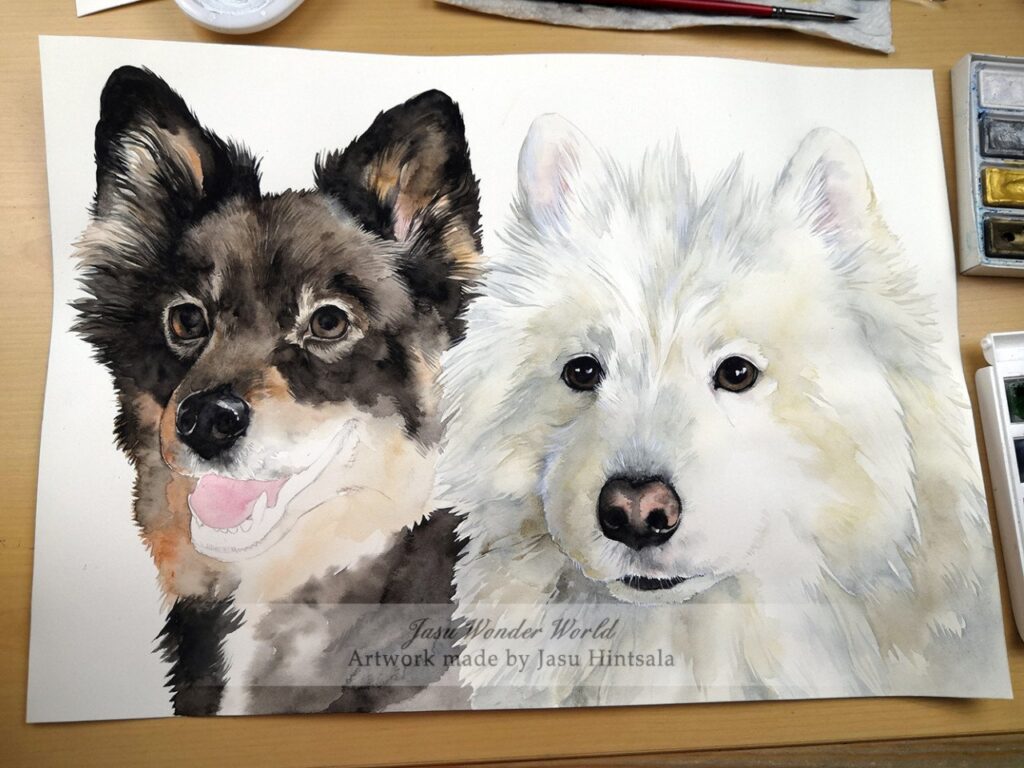 Watercolor Painting Commission - Double Dog Portrait