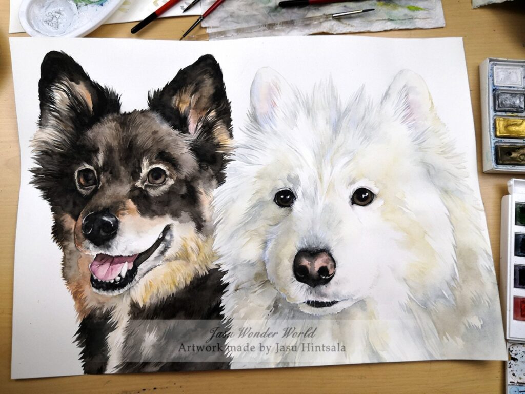 Watercolor Painting Commission - Double Dog Portrait