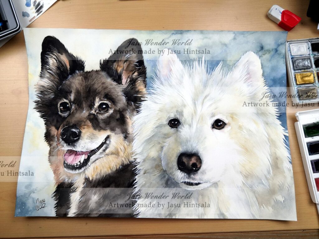 Watercolor Painting Commission - Double Dog Portrait