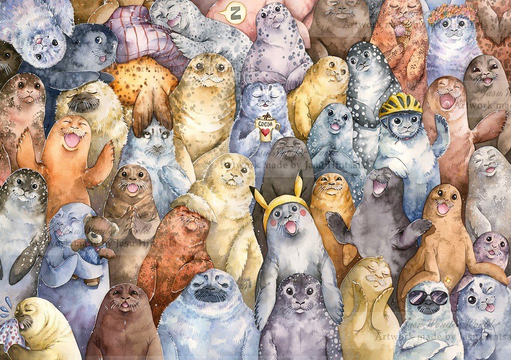 Over 40 Seals in One Painting - A Commissioned Watercolor Painting