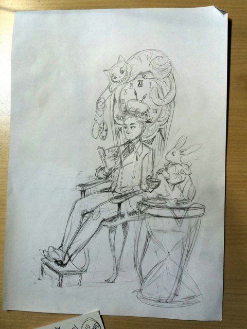 ALICE IN WONDERLAND THEMED DRAWING - COMMISSION PROGRESS