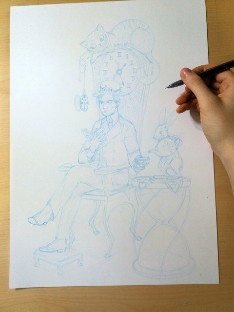 ALICE IN WONDERLAND THEMED DRAWING - COMMISSION PROGRESS