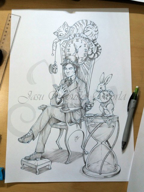 ALICE IN WONDERLAND THEMED DRAWING - COMMISSION PROGRESS