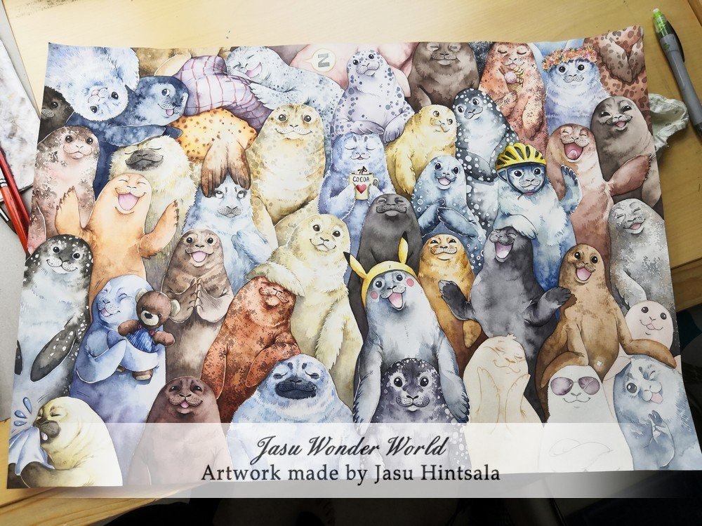 Over 40 Seals in One Painting - A Commissioned Watercolor Painting