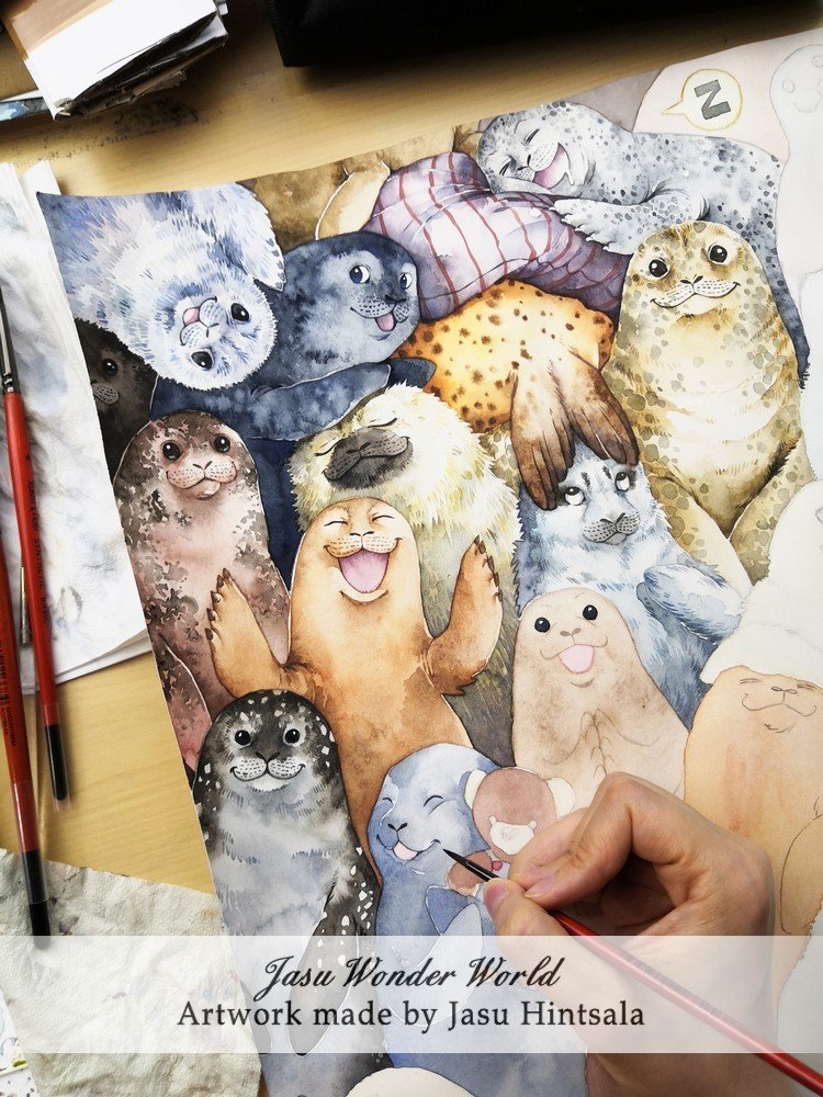 Over 40 Seals in One Painting - A Commissioned Watercolor Painting